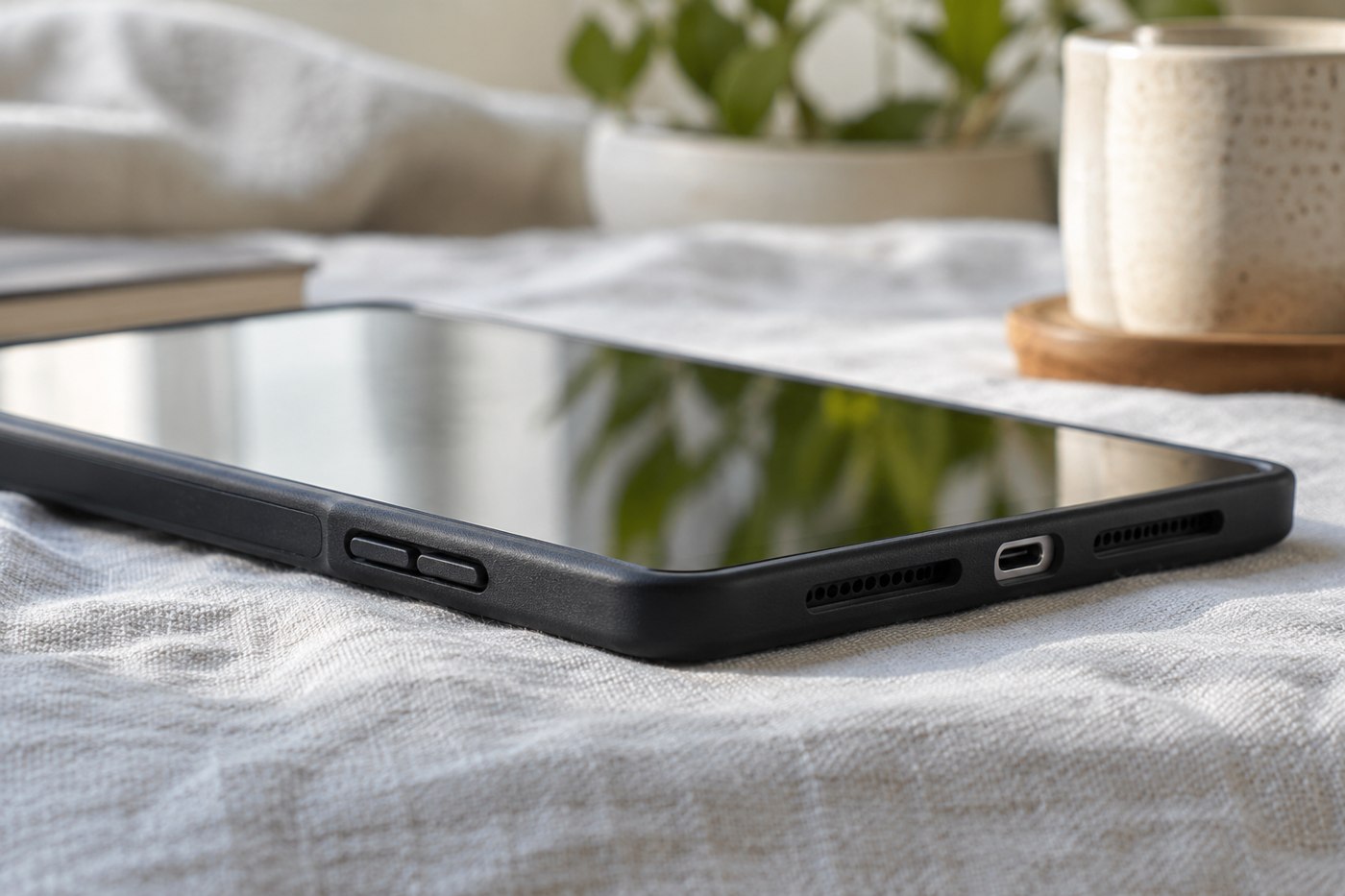 Tablet case with openings for buttons, speakers and charging port