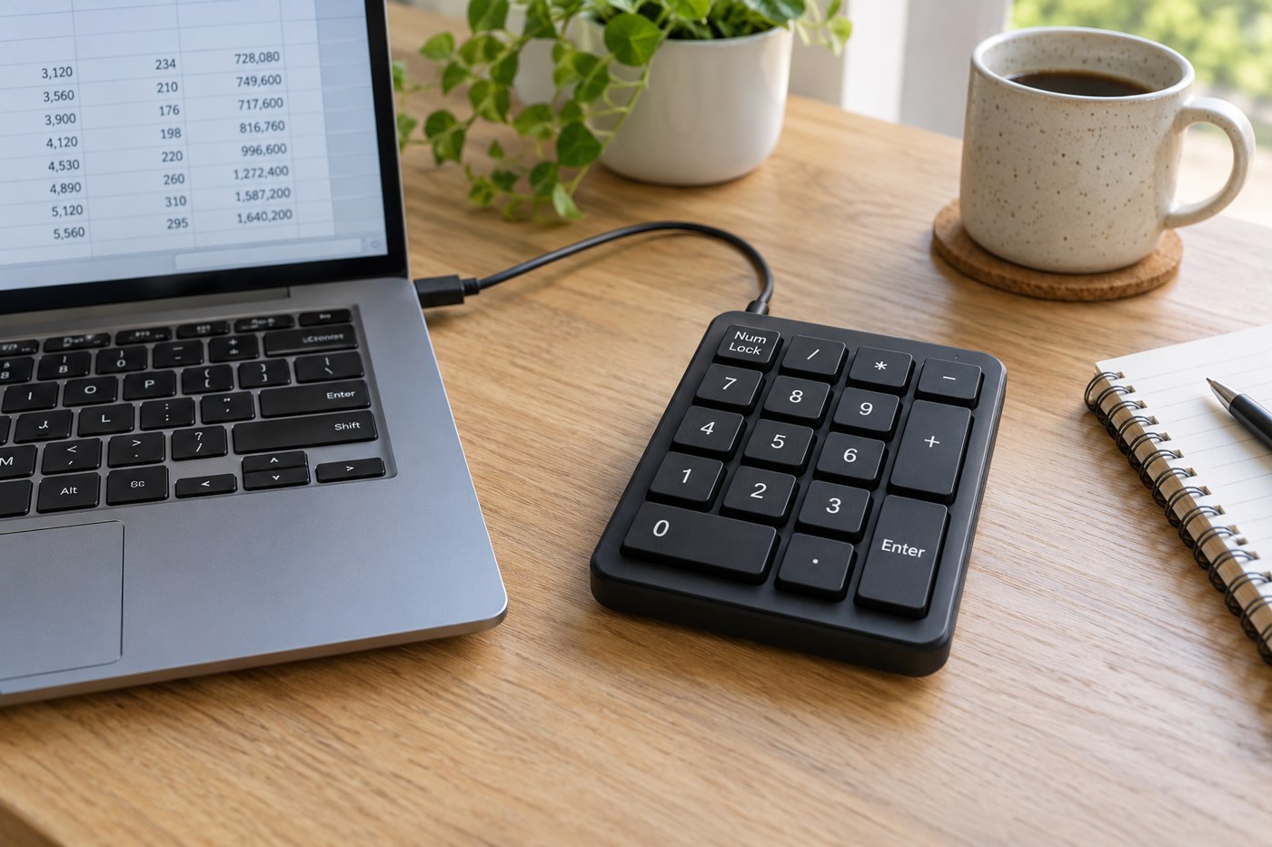 Standalone numeric keypad connected to a laptop