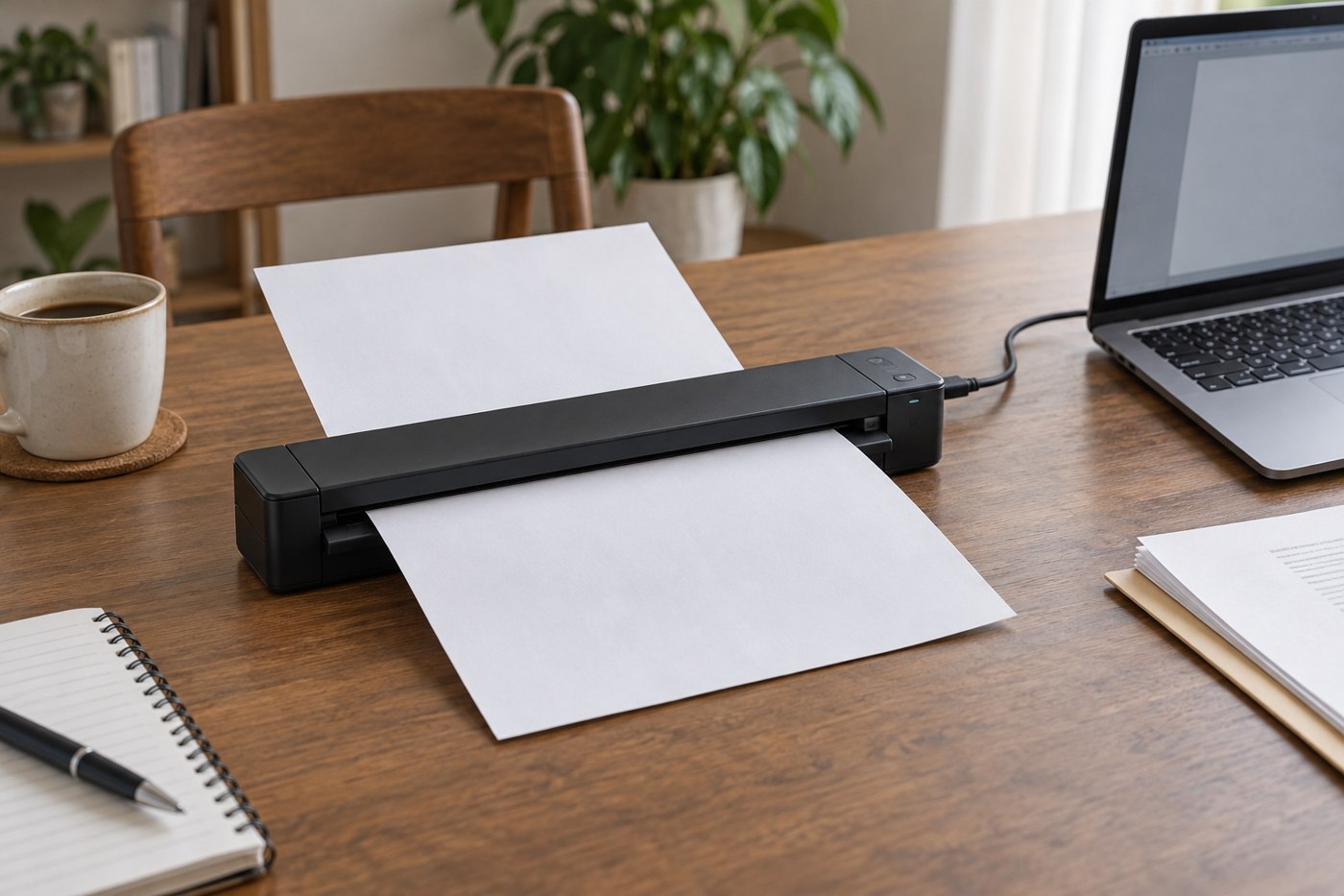Paper feeding through a compact portable scanner