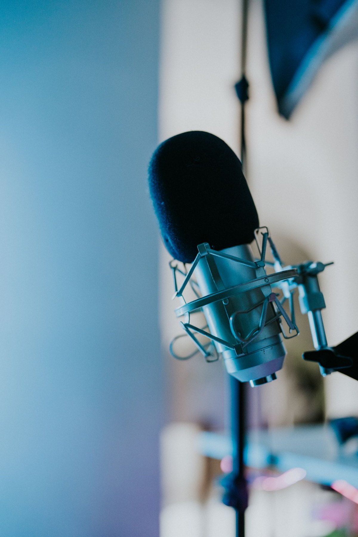 Microphone on a suspended support with a foam cover