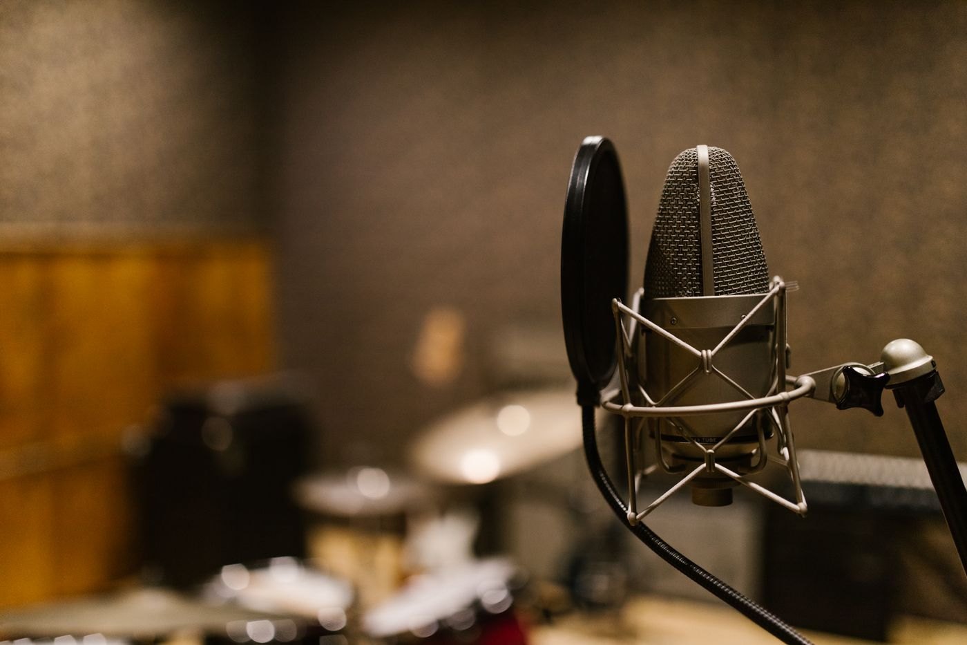 Suspended studio microphone with a pop filter