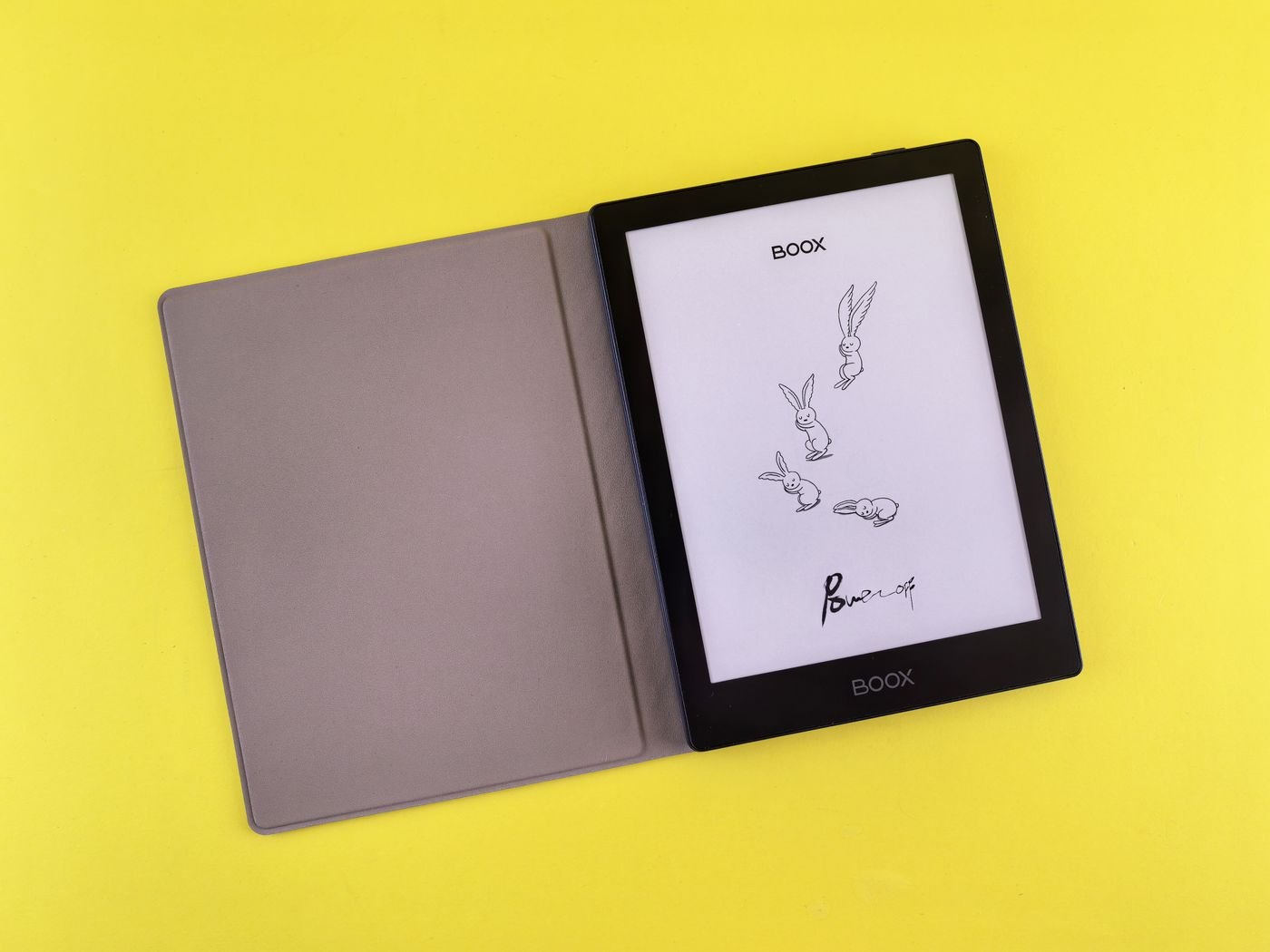 E-reader in an open folding cover